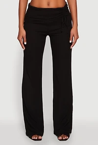 Womens Almost Famous Ruched Fold Over Pants, Black, Size L