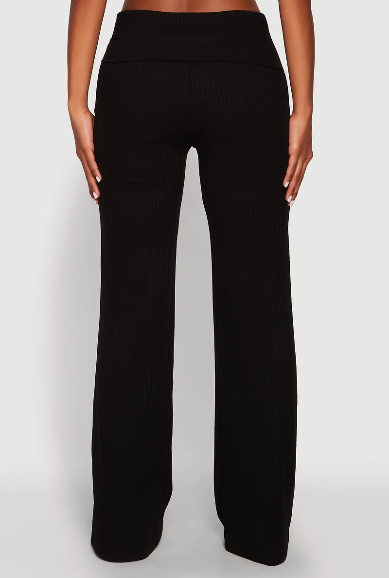 Womens Almost Famous Ruched Fold Over Pants, Black, Size L
