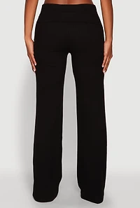 Womens Almost Famous Ruched Fold Over Pants, Black, Size L