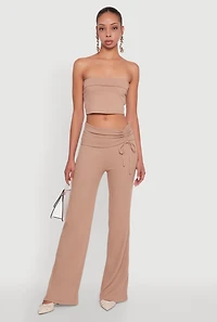 Womens Almost Famous Ruched Fold Over Pants, Khaki, Size XL