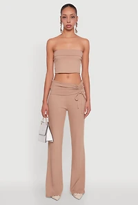 Womens Almost Famous Ruched Fold Over Pants, Khaki, Size XL
