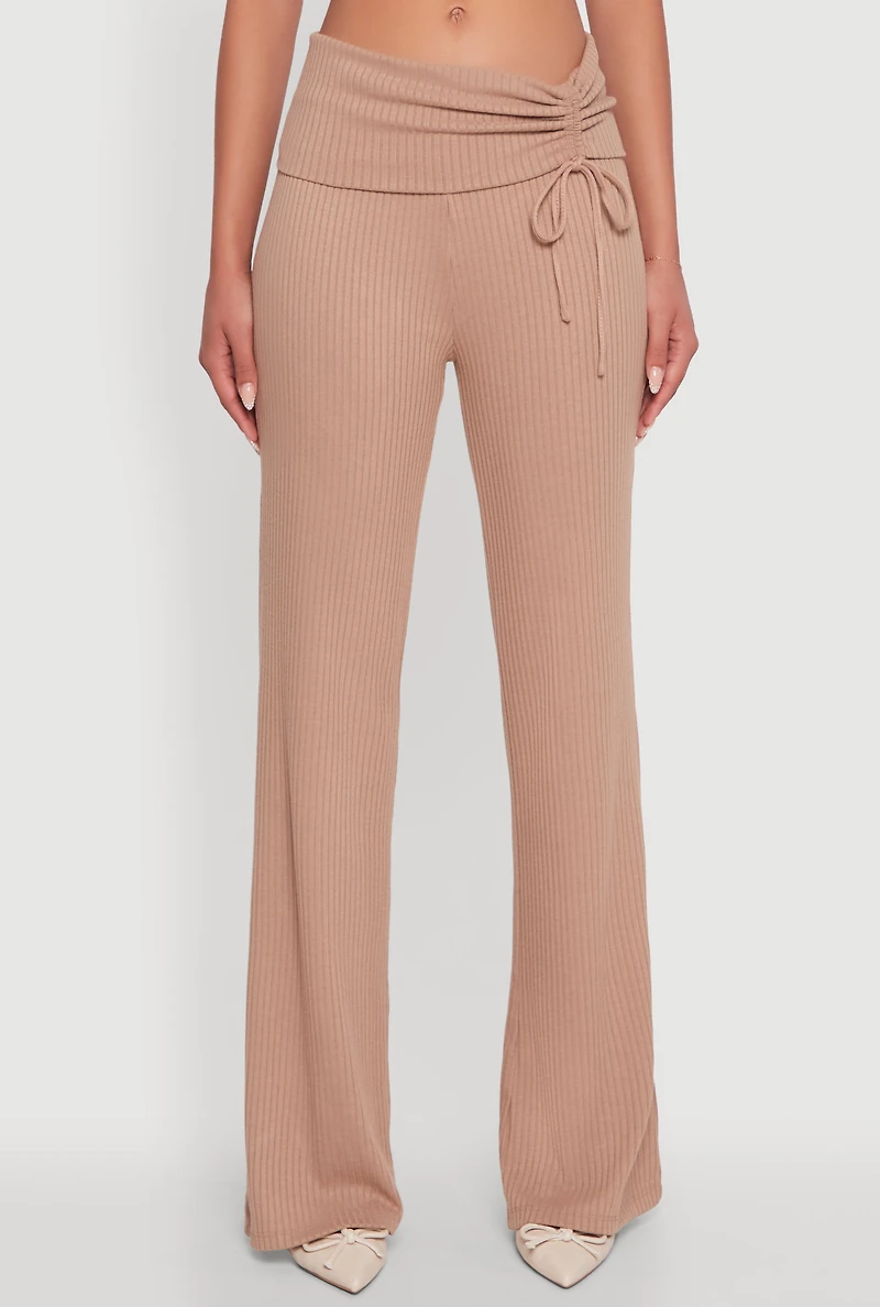 Womens Almost Famous Ruched Fold Over Pants, Khaki,