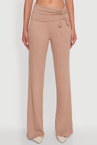 Womens Almost Famous Ruched Fold Over Pants, Khaki,