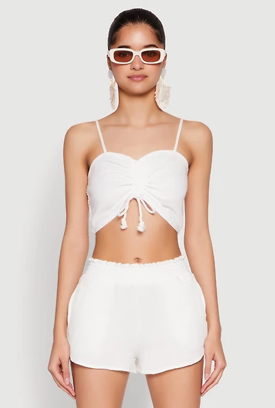 Womens Almost Famous Ruched Cropped Cami, White,