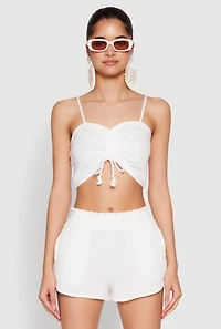 Womens Almost Famous Ruched Cropped Cami, White, Size L