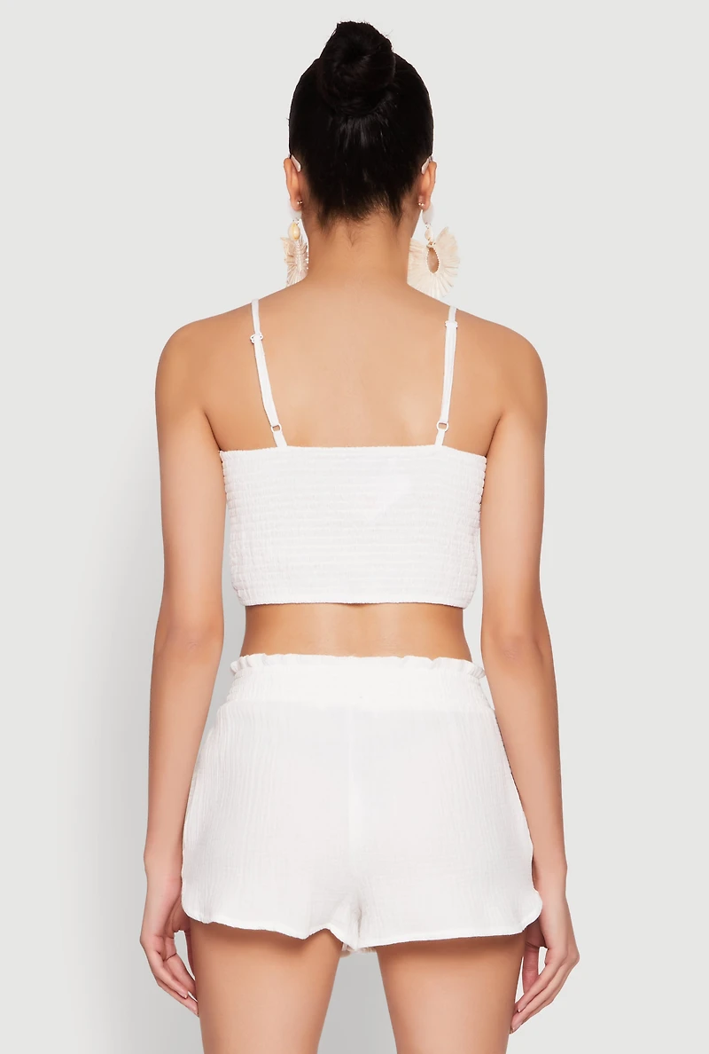 Womens Almost Famous Ruched Cropped Cami, White, Size L