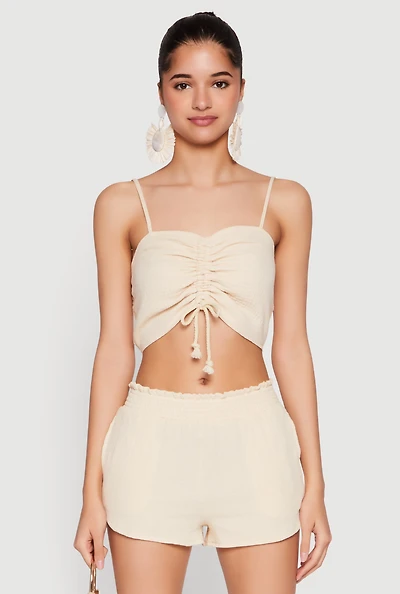 Womens Almost Famous Ruched Cropped Cami, Beige, Size XL