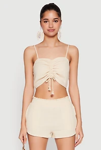 Womens Almost Famous Ruched Cropped Cami, Beige, Size XL