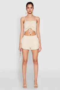Womens Almost Famous Ruched Cropped Cami, Beige, Size XL