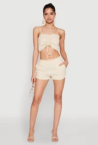 Womens Almost Famous Smocked Waist Shorts, Khaki, Size M