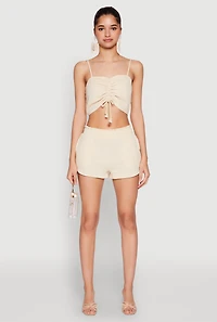 Womens Almost Famous Smocked Waist Shorts, Khaki, Size M