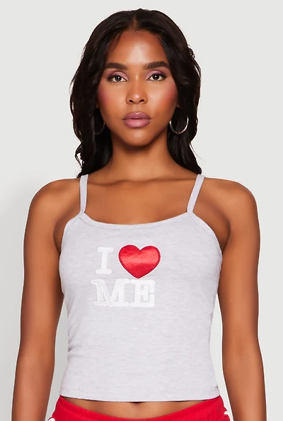 Womens Almost Famous Graphic Print Cropped Cami, Grey, Size M