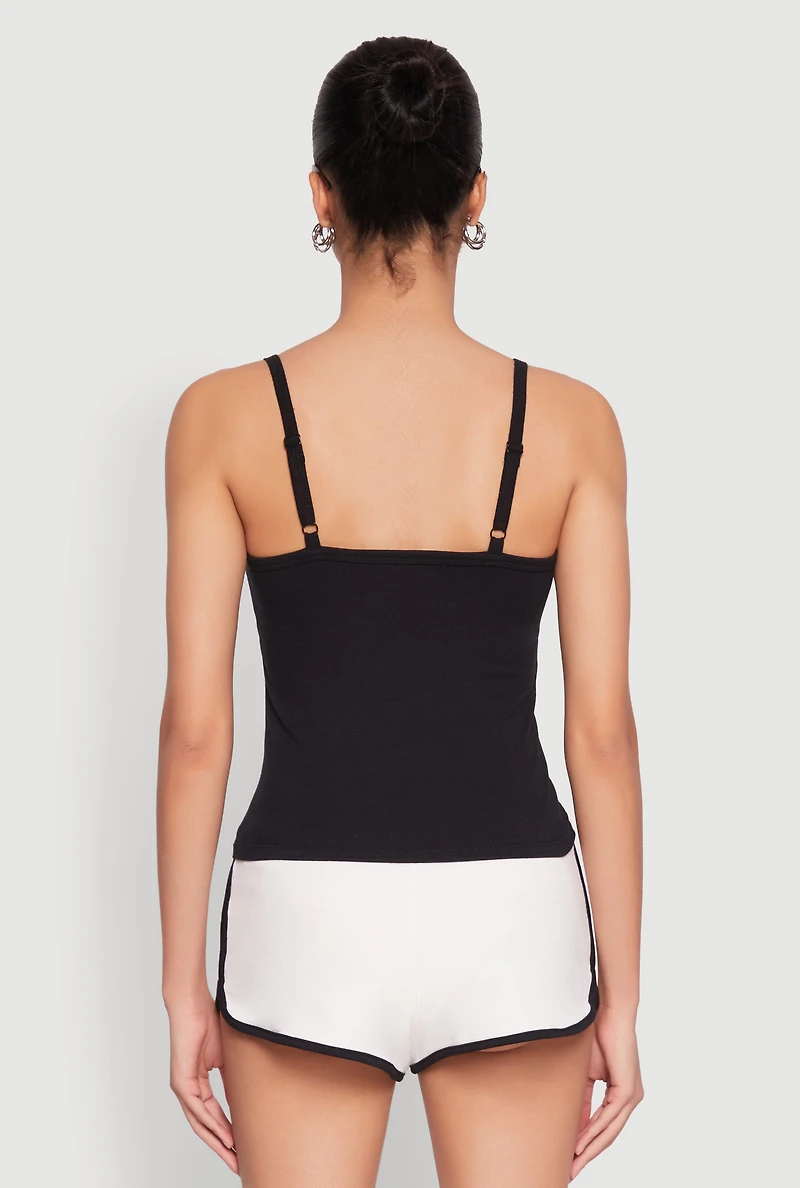 Womens Almost Famous Graphic Print Cropped Cami, Black, Size L