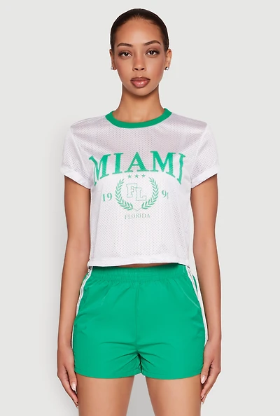 Womens Almost Famous Jersey Mesh Crop Top, White, Size S