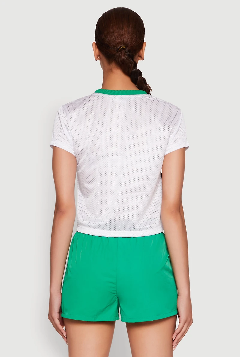 Womens Almost Famous Jersey Mesh Crop Top, White, Size L