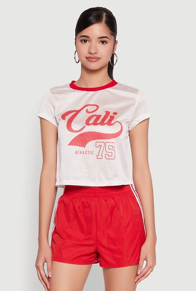 Womens Almost Famous Jersey Mesh Crop Top, Multi, Size L