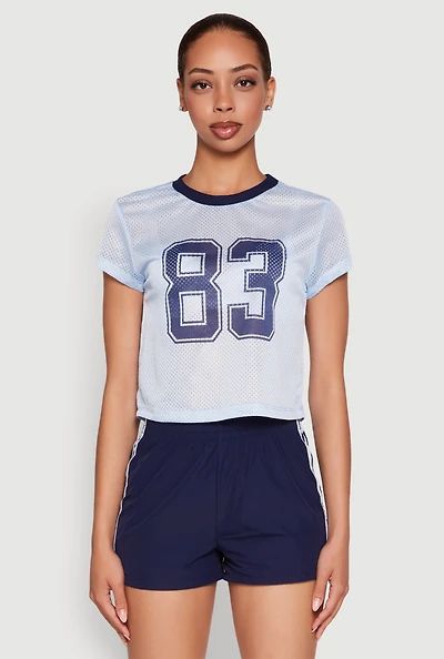 Womens Almost Famous Jersey Mesh Crop Top, L