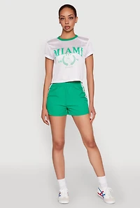 Womens Almost Famous Varsity Stripe Shorts, Green, Size S