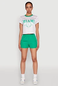 Womens Almost Famous Varsity Stripe Shorts, Green,