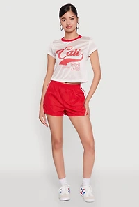 Womens Almost Famous Varsity Stripe Shorts, Red, Size S