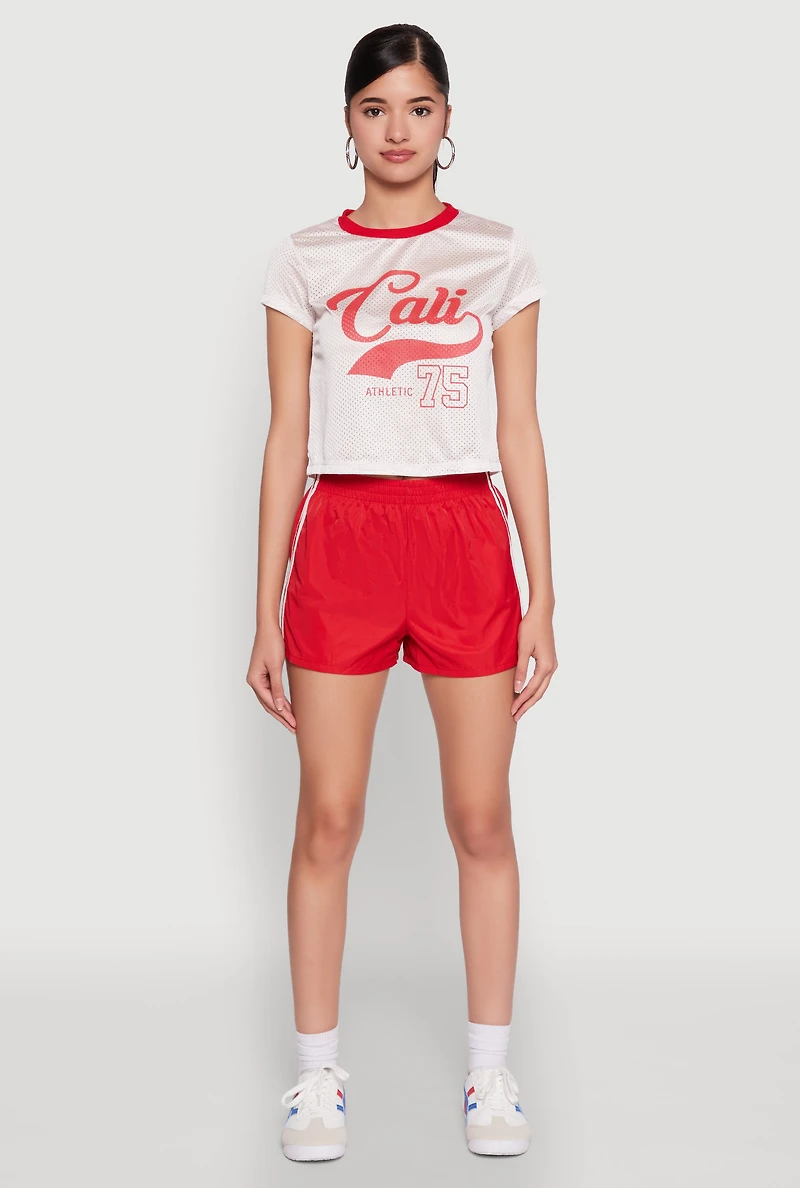 Womens Almost Famous Varsity Stripe Shorts, Red, Size S