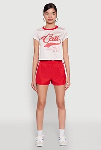 Womens Almost Famous Varsity Stripe Shorts, Red, Size S