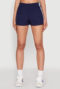 Womens Almost Famous Varsity Stripe Shorts, Blue, Size M