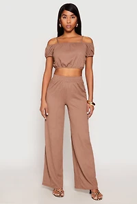 Womens Almost Famous Textured Knit Cold Shoulder Crop Top, Brown, Size L