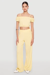 Womens Almost Famous Textured Knit Cold Shoulder Crop Top, Yellow, Size M