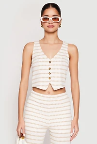Womens Madden Girl Crochet Striped Vest, Beige, Size M