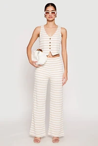 Womens Madden Girl Crochet Striped Vest, Beige, Size M