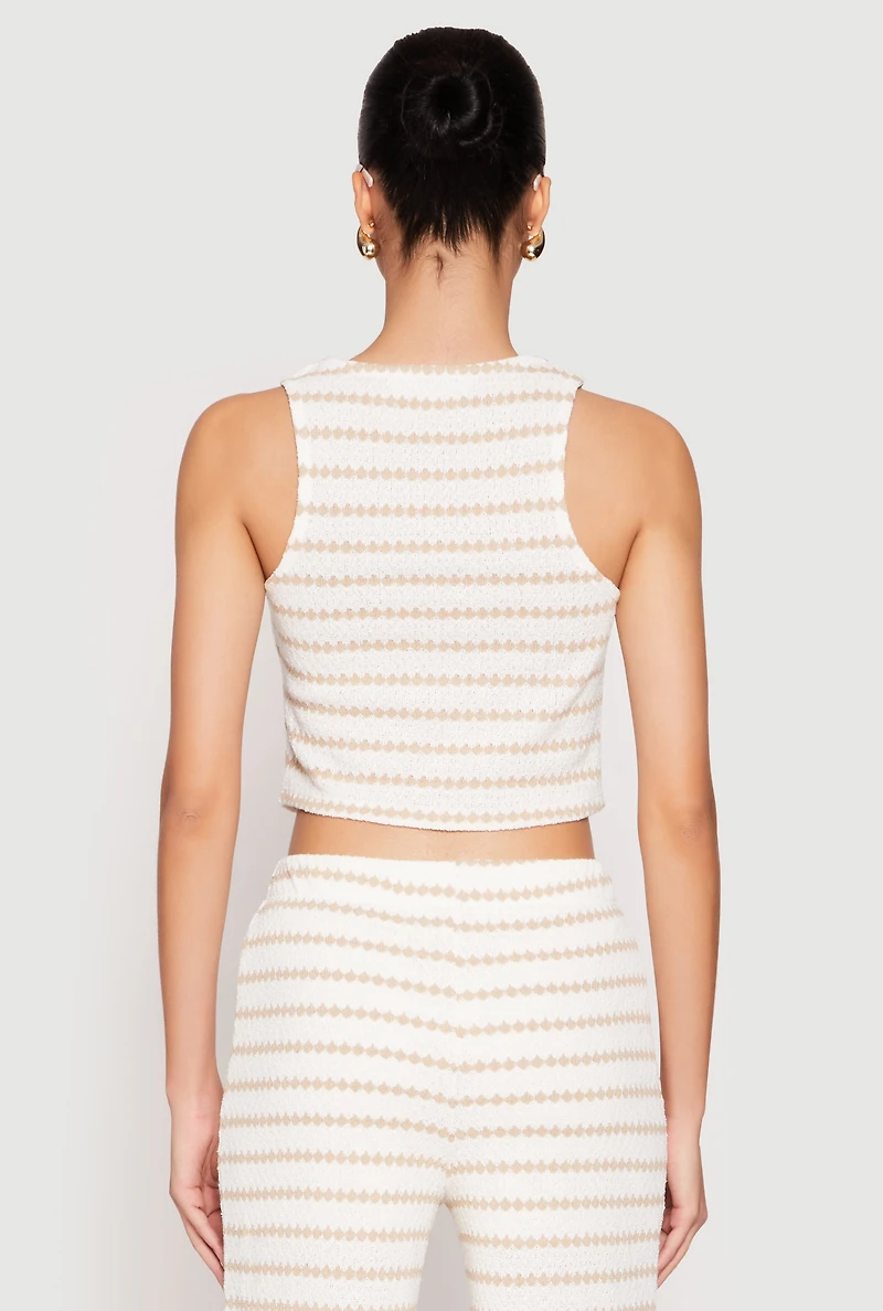 Womens Madden Girl Crochet Striped Vest, Beige, Size M