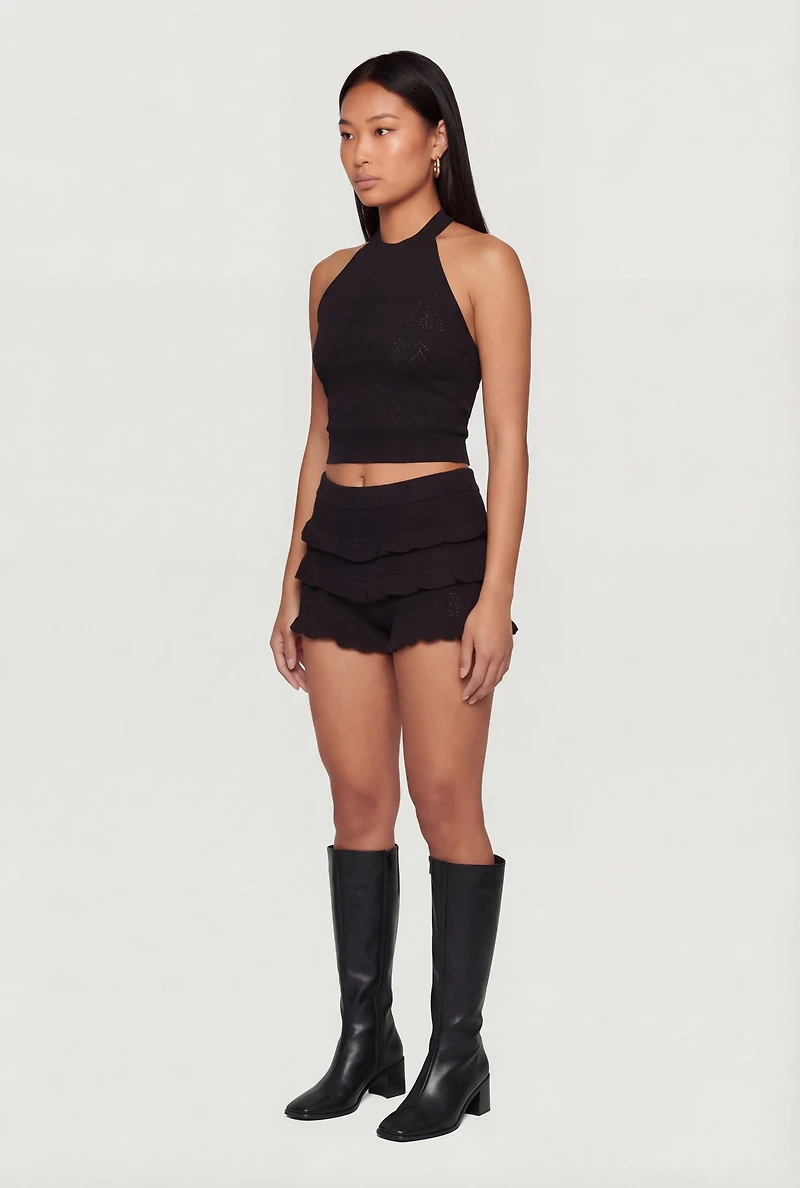 Pointelle Knit Ruffle Trim Shorts