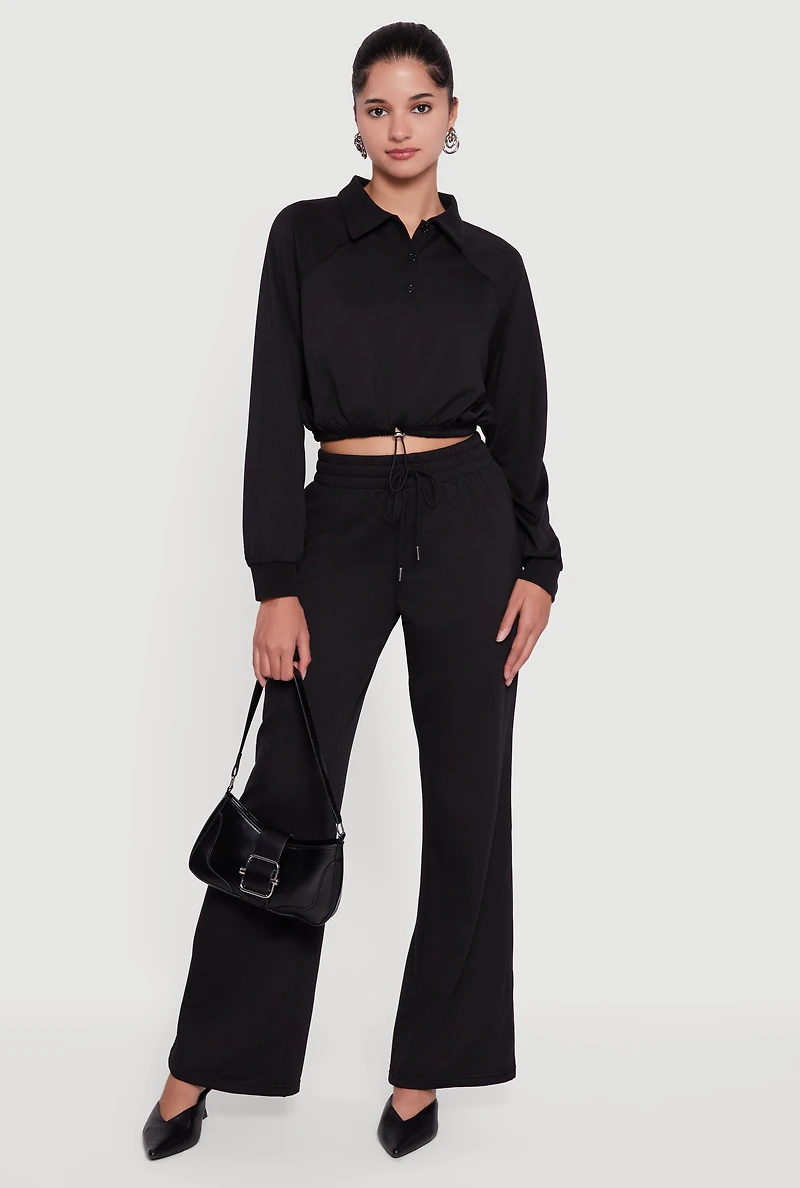Almost Famous Drawstring Hem Cropped Polo Sweatshirt