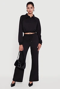 Almost Famous Drawstring Hem Cropped Polo Sweatshirt