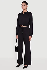 Almost Famous Drawstring Hem Cropped Polo Sweatshirt