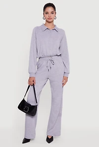 Almost Famous Drawstring Hem Cropped Polo Sweatshirt