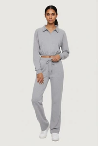 Almost Famous Drawstring Hem Cropped Polo Sweatshirt