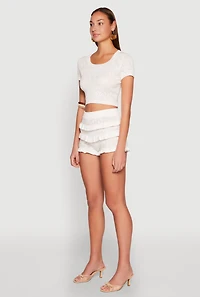 Womens Almost Famous Pointelle Knit Crop Top, White, Size M