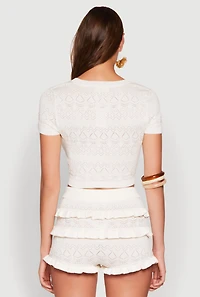 Womens Almost Famous Pointelle Knit Crop Top, White, Size L