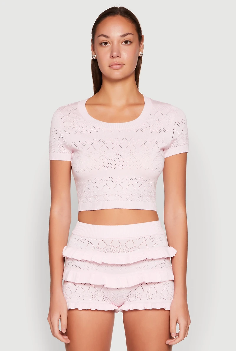 Womens Almost Famous Pointelle Knit Crop Top,