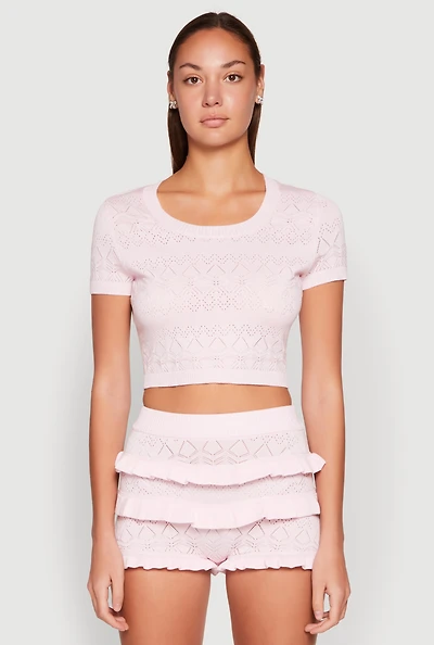 Womens Almost Famous Pointelle Knit Crop Top,