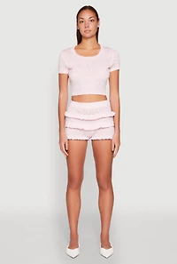 Womens Almost Famous Pointelle Knit Crop Top,