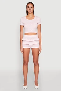 Womens Almost Famous Pointelle Knit Ruffle Shorts, M