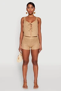 Womens Almost Famous Pointelle Crochet Shorts, Khaki,