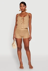 Womens Almost Famous Pointelle Crochet Shorts, Khaki,