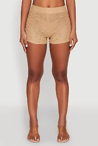 Womens Almost Famous Pointelle Crochet Shorts, Khaki,