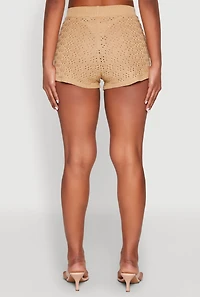Womens Almost Famous Pointelle Crochet Shorts, Khaki,