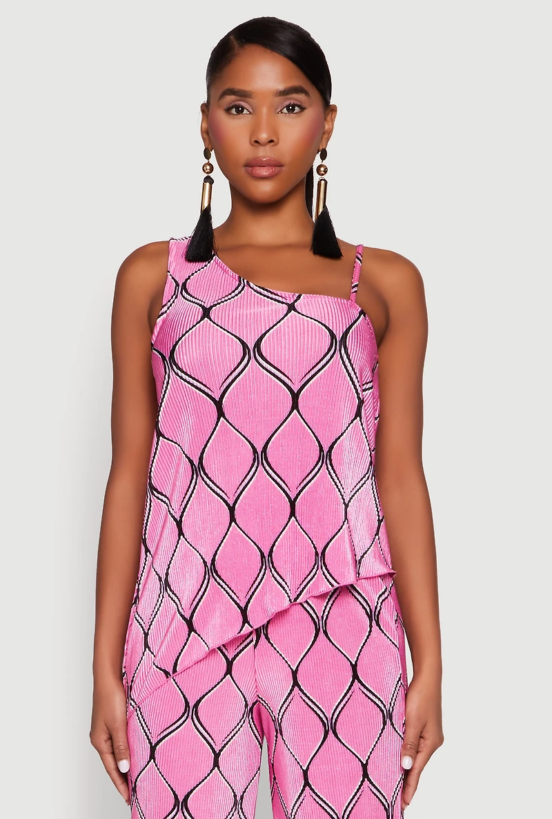 Womens Almost Famous Plisse Asymmetrical Top, Pink, Size S