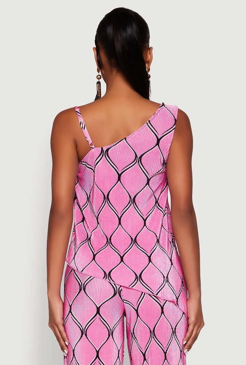 Womens Almost Famous Plisse Asymmetrical Top, Pink, Size S